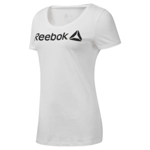 Reebok Linear Scoop Neck T Shirt Damen - Weiß/Schwarz - DE 754-ULD